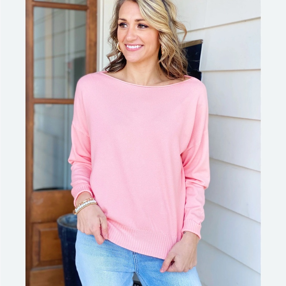 Elegant Pink Crew Neck Sweater